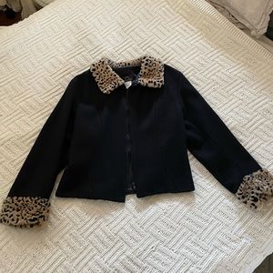 Leopard Fur Trimmed Wool Jacket